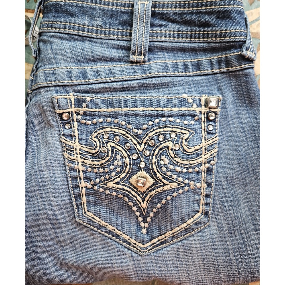 Ariat Light Blue Denim Boot Cut Jeans with White Embroidery & Silver Studs